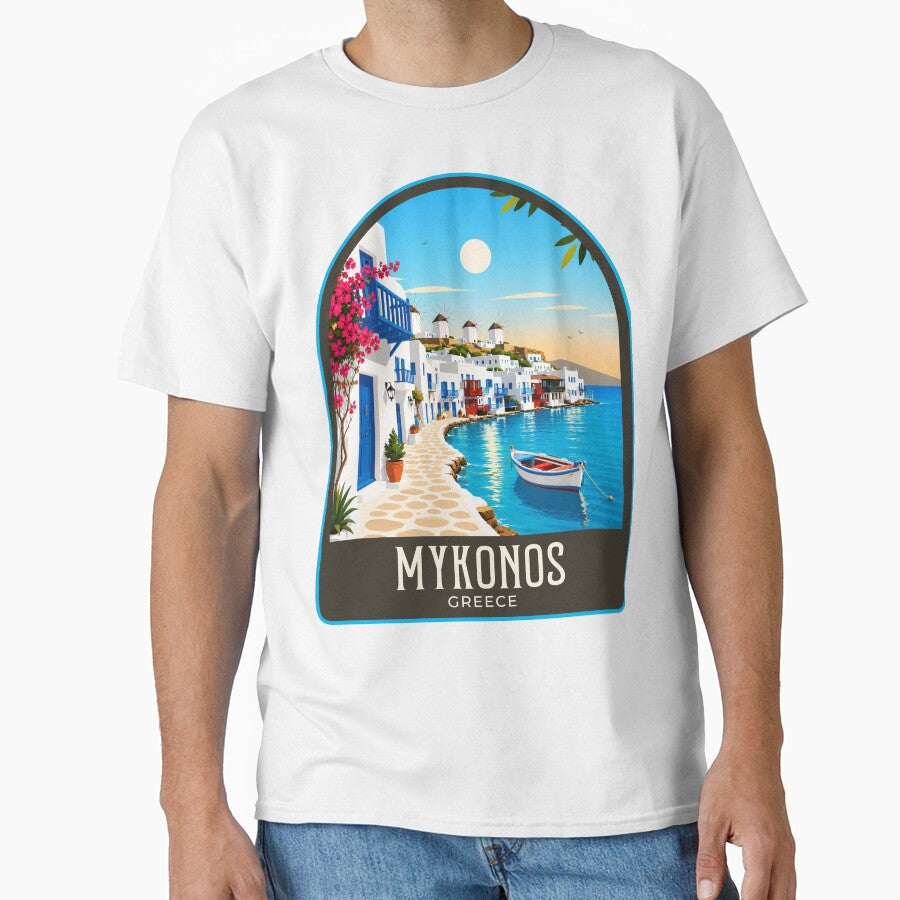 Mykonos Vintage Travel Illustration by HomeLivingCo
