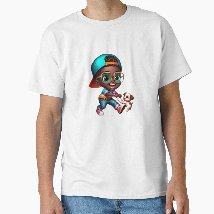 Cute Black Boy Cartoon with Puppy Illustration by Lulunza