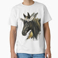 Black Horse Golden Floral Crown Art by OneCklick