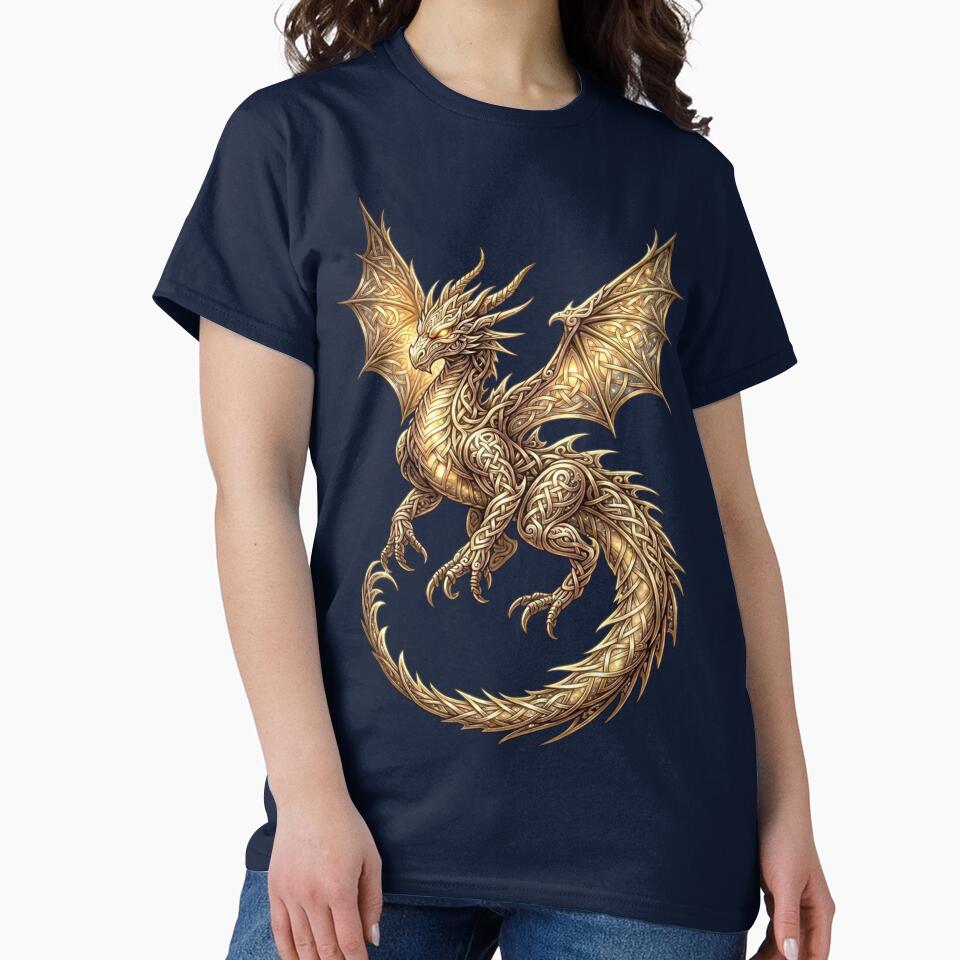 Golden Celtic Dragon Flying Knotwork Glowing Art by Johan Proud Blade