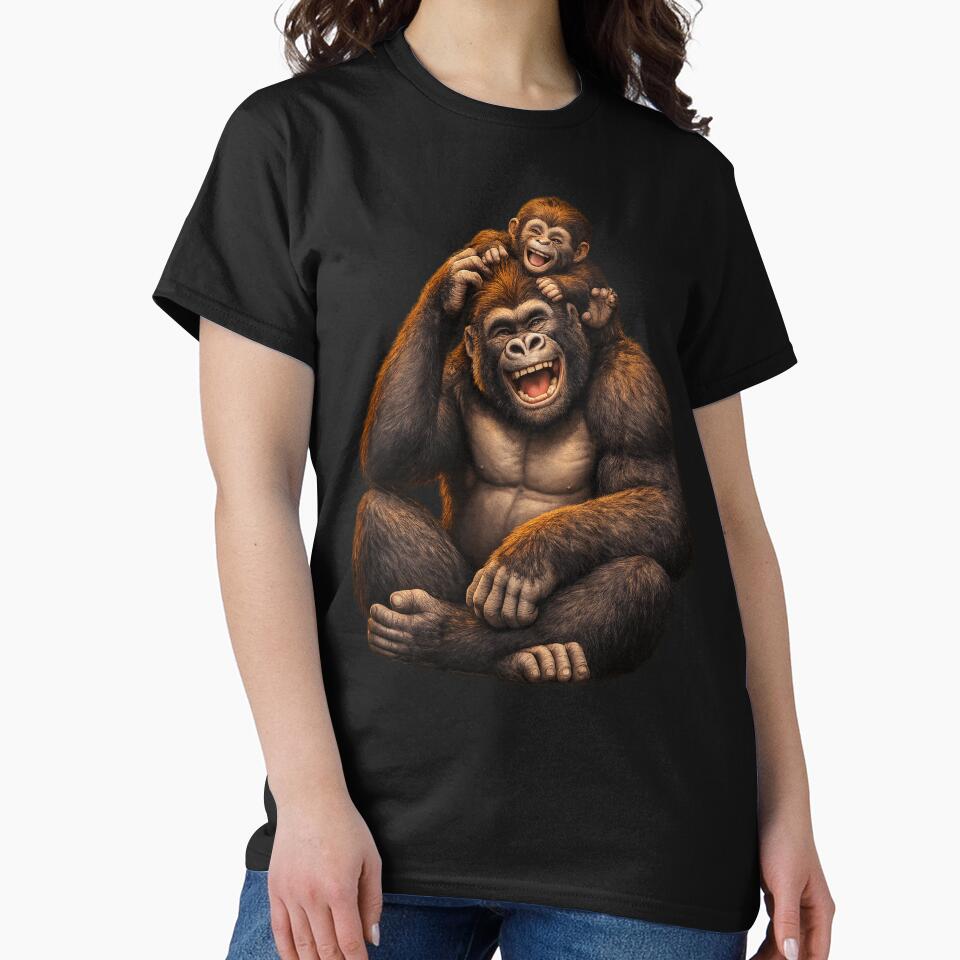 Gorilla Father And Baby: Funny Joyful Wildlife Father's Day Gift by TheAngelHeart