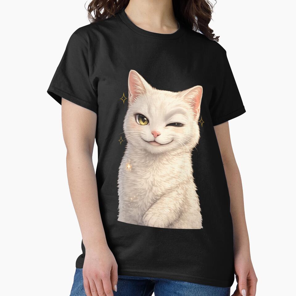 Cute Winking White Cat | Funny Cat Lover Gift | Kawaii Kitty by flowerpower999