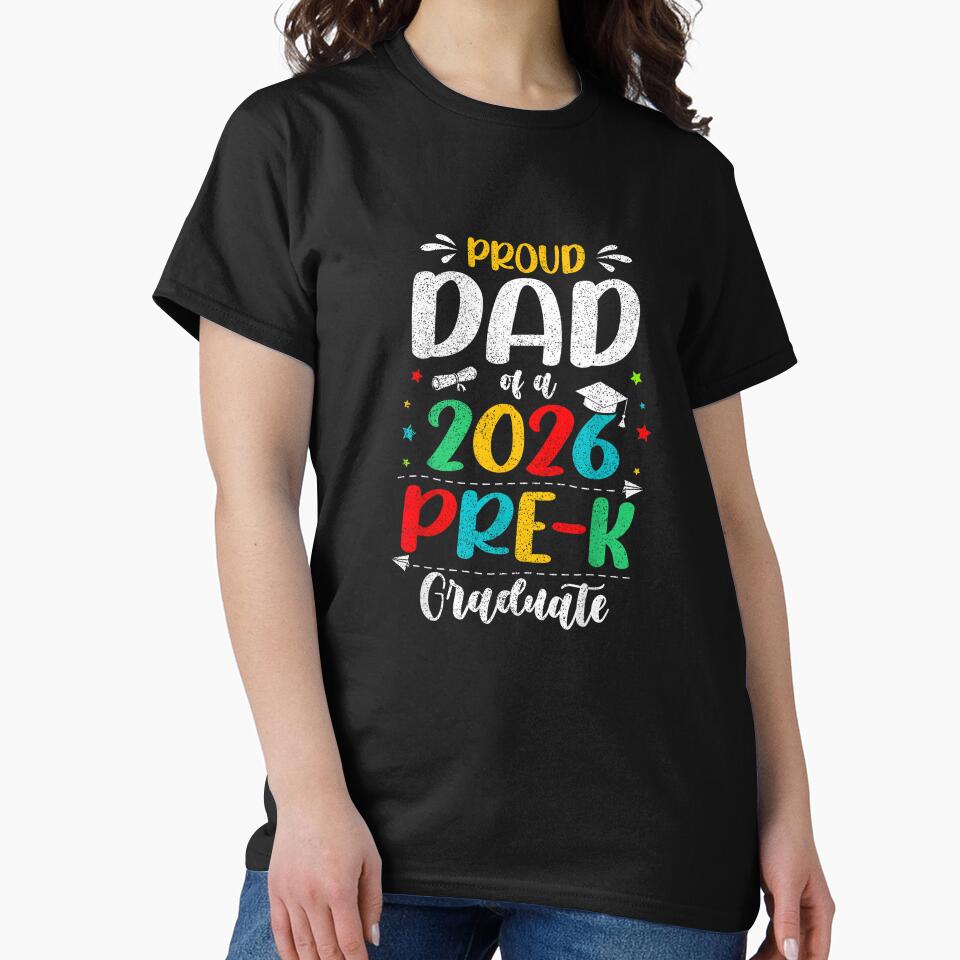 Proud Dad of A 2026 Pre K Graduate Boy Girl Kids T-Shirt by Voila-creative