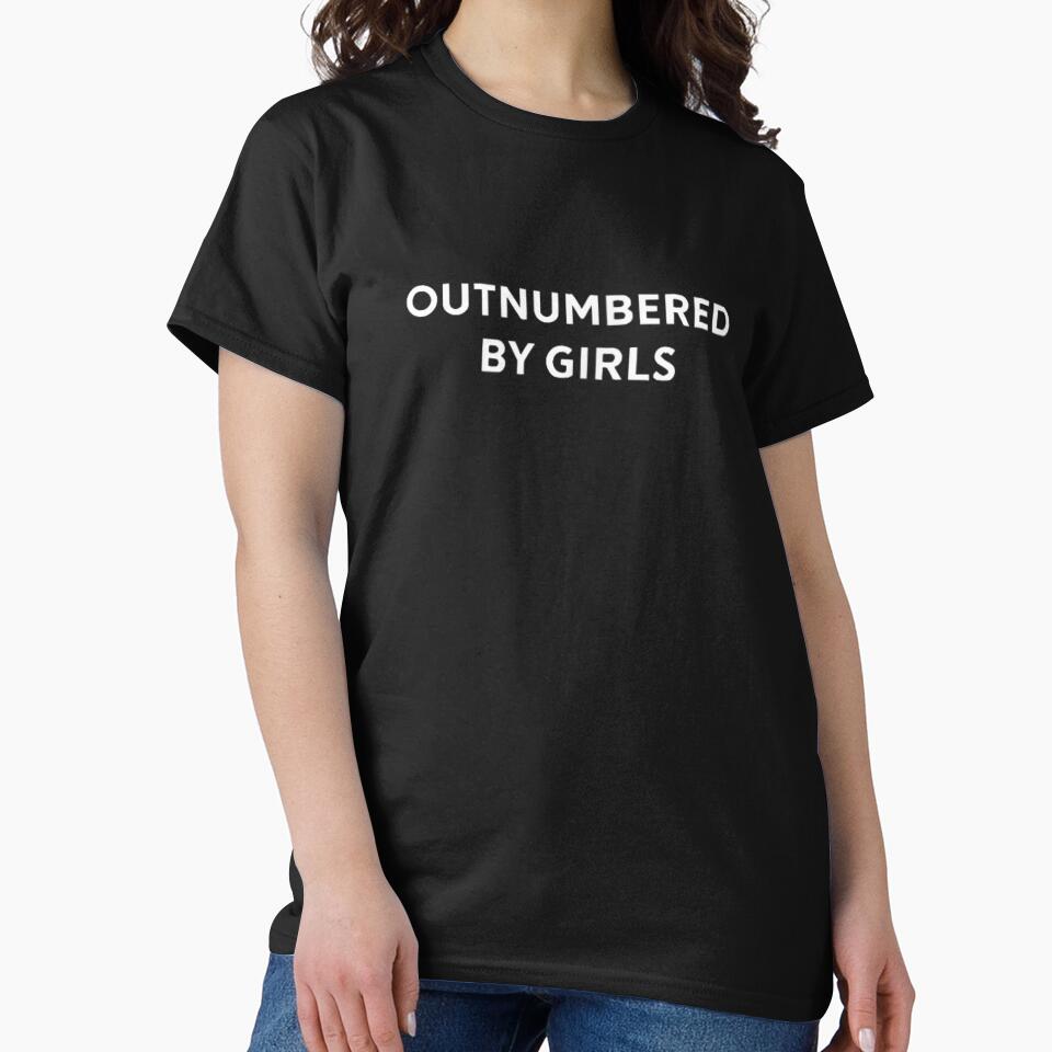 Outnumbered By Girls White Bold Text Minimalist Funny Dad Statement Design by HarinDonreka
