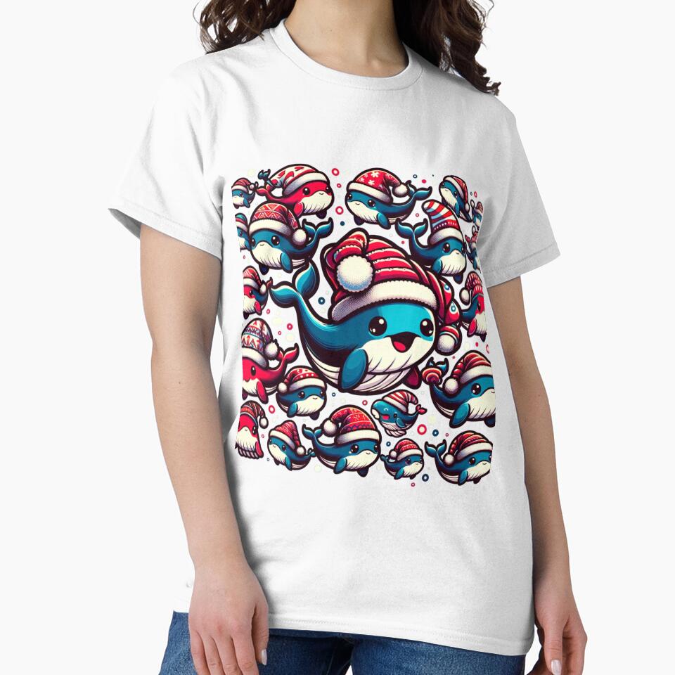 Classic funny whales in Santa hats by ArtFeverShop