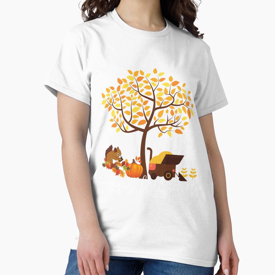 happy y'all funny autumn tree with falling leaves harvest pumpkin and squirrels by mydreamcatcher