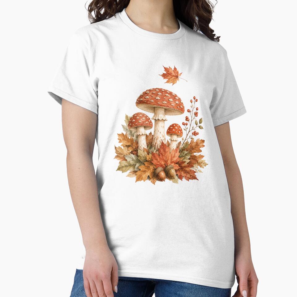 Mushrooms in Autumn Leaves — Cozy Fall Cottagecore Art by DreamelleStudio