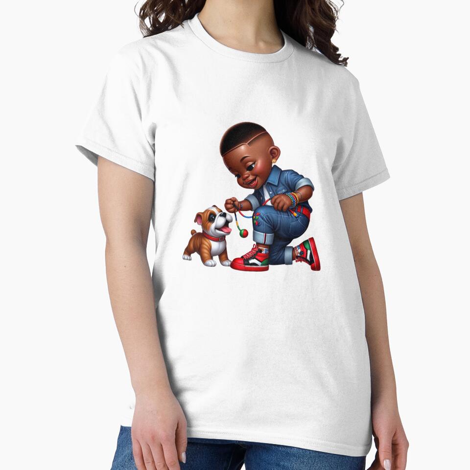 Cute Black Boy Cartoon with Dog | Colorful Sneakers Illustration by Lulunza