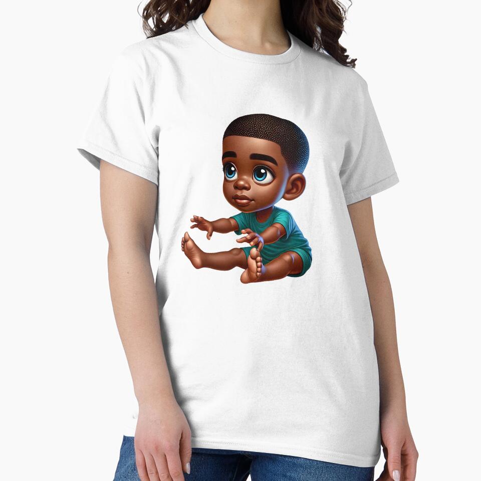 Cute Melanin Baby Sitting – Big-Eyed Adorable Toddler Art by Lulunza