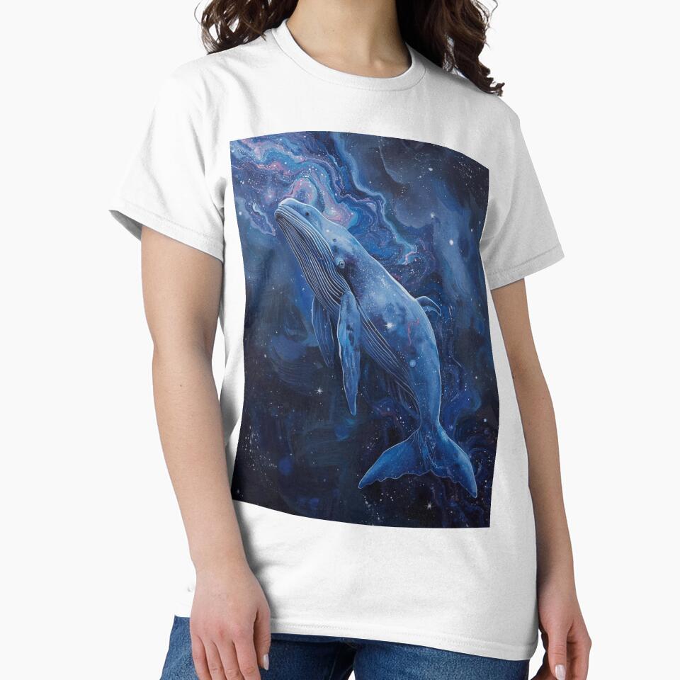 Cosmic Whale Galaxy Art – Space Whale Swimming in Nebula Stars Dreamy Fantasy Print by TitanRN