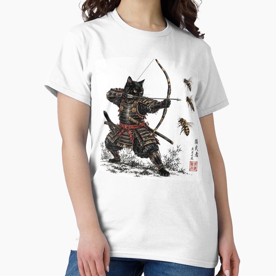 Neko Archer Bushido | Samurai Cat vs Bees | Vintage Japanese Ukiyo-e Cat Warrior by Natalia-Vlad