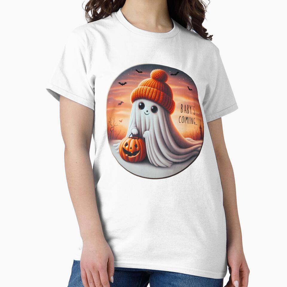 Baby’s Coming Ghostly Announcement - Cute Halloween Themed Baby Announcement for October by StyLeHi