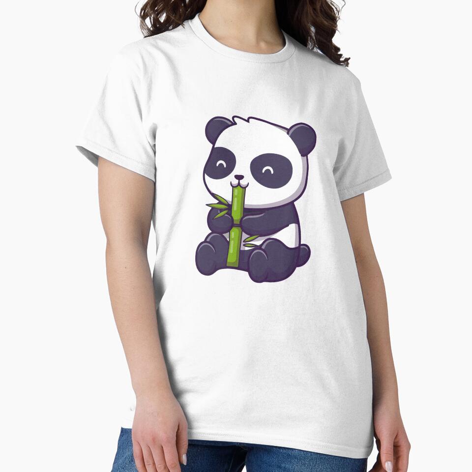 Cute Giant Panda Eating Green Bamboo Illustration by nilkbv