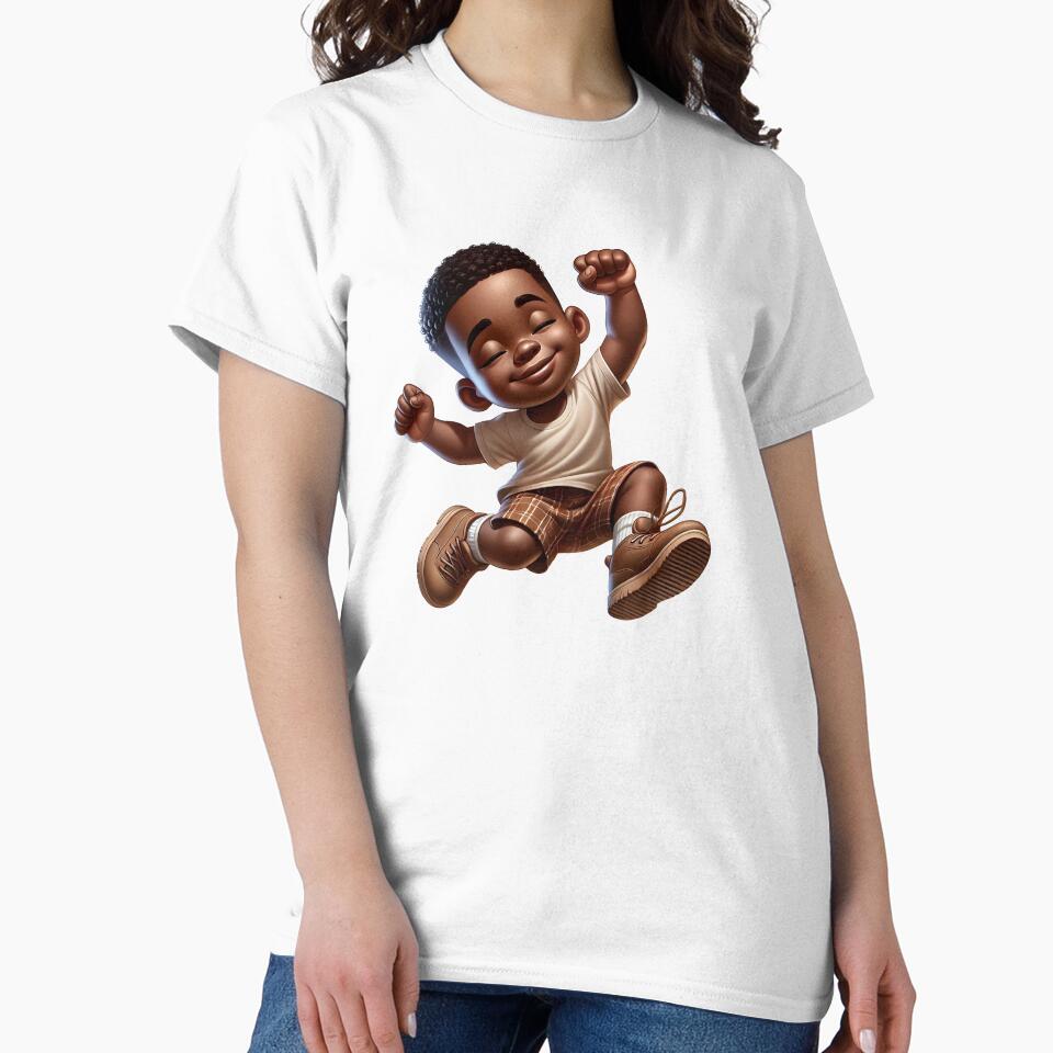 Cute Melanin Boy Jumping – Adorable Happy Kid Illustration by Lulunza