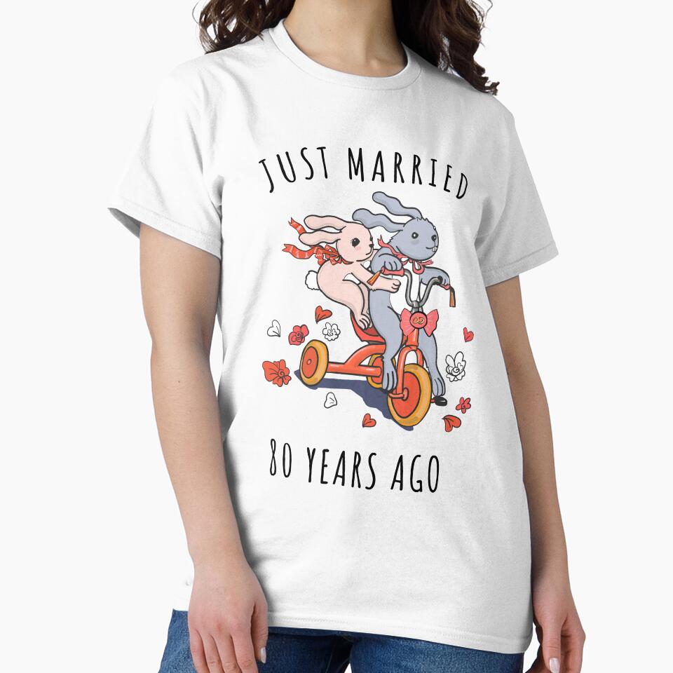 Just Married 80 Years Ago - 80th Anniversary Couple Bunnies Tee, Phone Cases And Other Gifts by MemWear