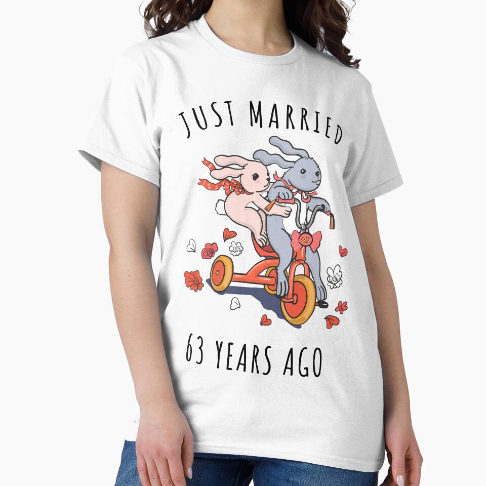Just Married 63 Years Ago - 63rd Anniversary Couple Bunnies Tee, Phone Cases And Other Gifts by MemWear