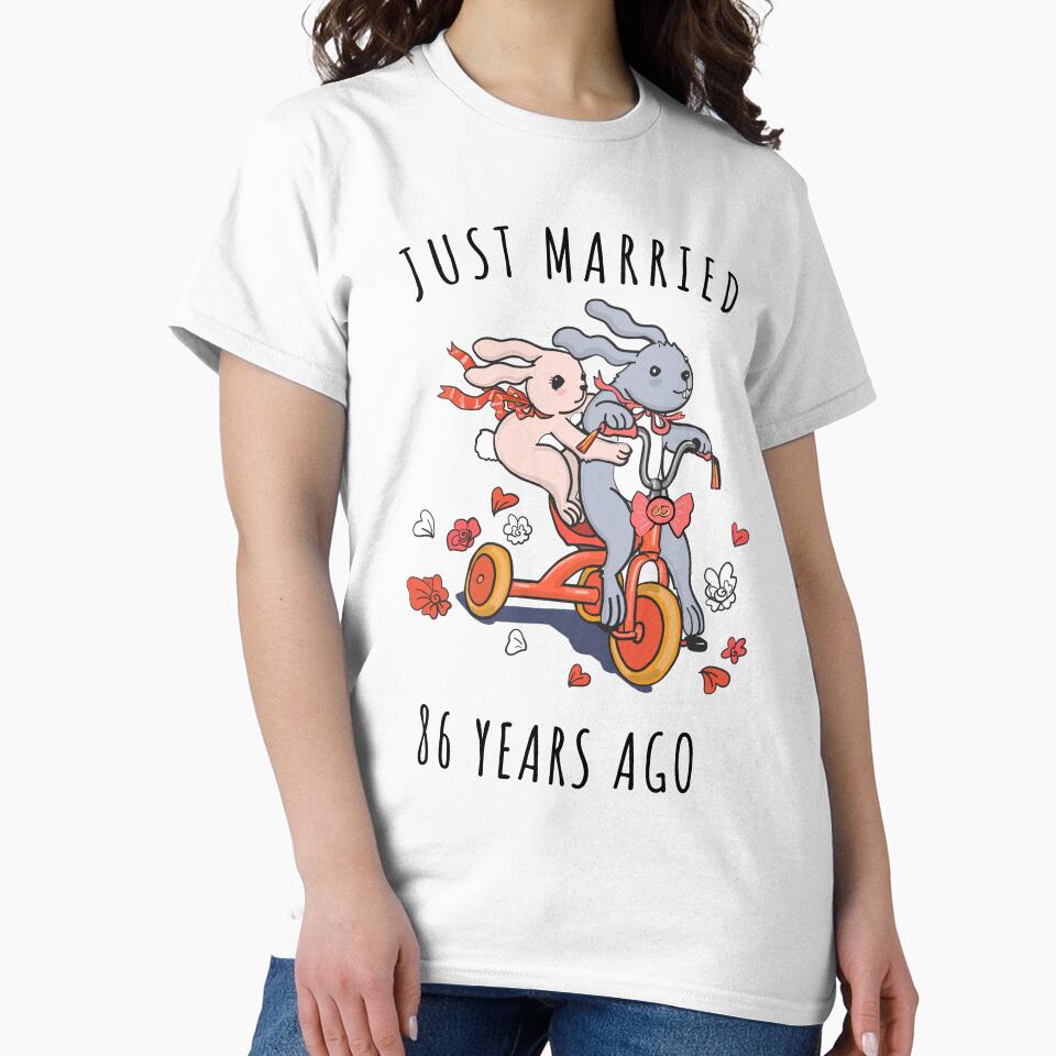 Just Married 86 Years Ago - 86th Anniversary Couple Bunnies Tee, Phone Cases And Other Gifts by MemWear