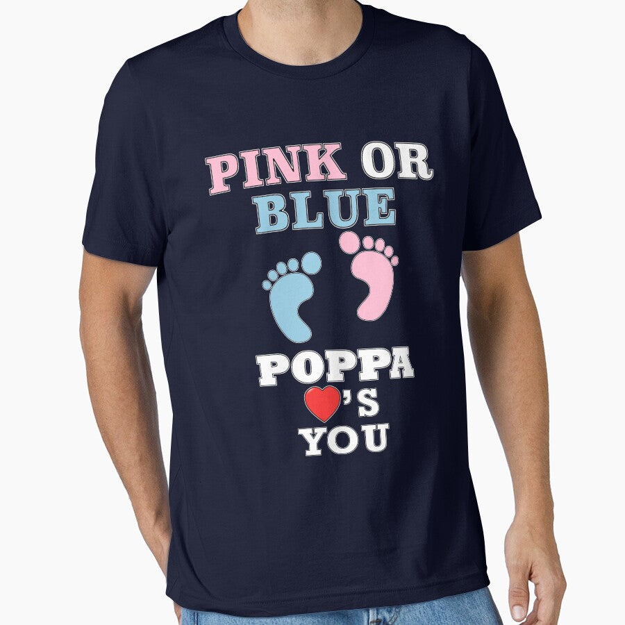 Pink Or Blue Poppa Loves You Baby Shower Heart Gender Reveal Party Mens Womens T Shirt You Baby Shower Gender Reveal Party Mens Womens T Shirt Funny Cute Gift by arcadetoystore