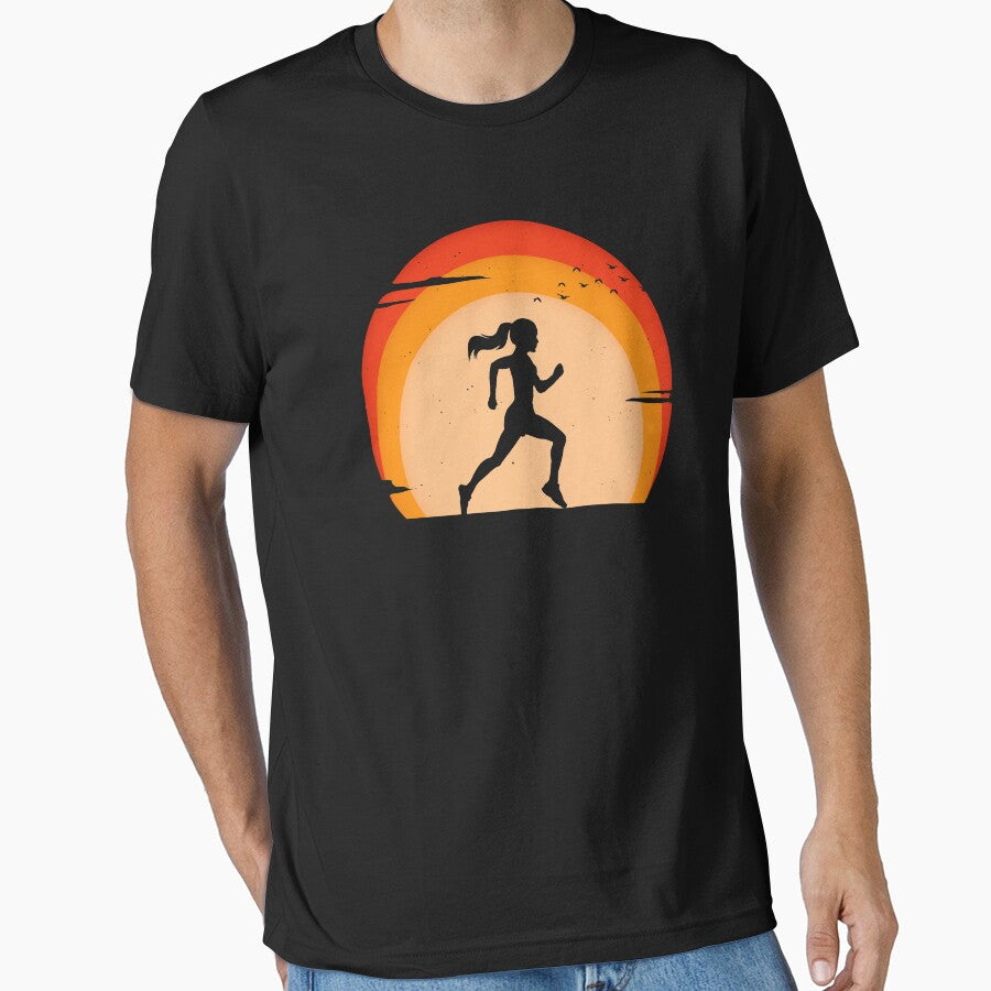 Vintage Running Girl Marathon Runner Sunset by SHIRTOVERLORD