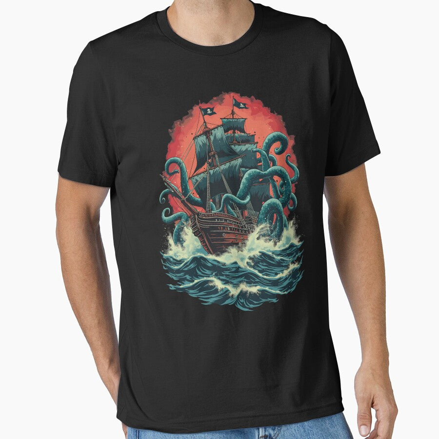 Pirate Ship Kraken Ocean Battle Giant Sea Monster by MintedFresh