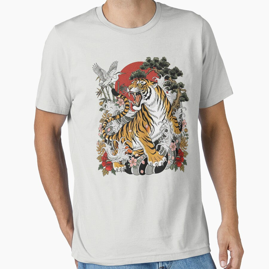 Japanese Tiger Shirt Vintage Tiger Graphic Tee Floral Tiger Art Shirt Boho Cottagecore Tiger Tee Aesthetic Gift by LessIsLoud
