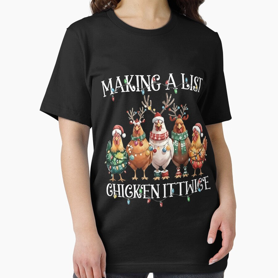Funny Christmas Chicken T-Shirt – Making a List by TinaMDedrick