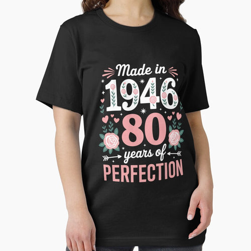 80 Year Old Made in 1946 Floral 80th Birthday Women T-Shirt by catsdothingz