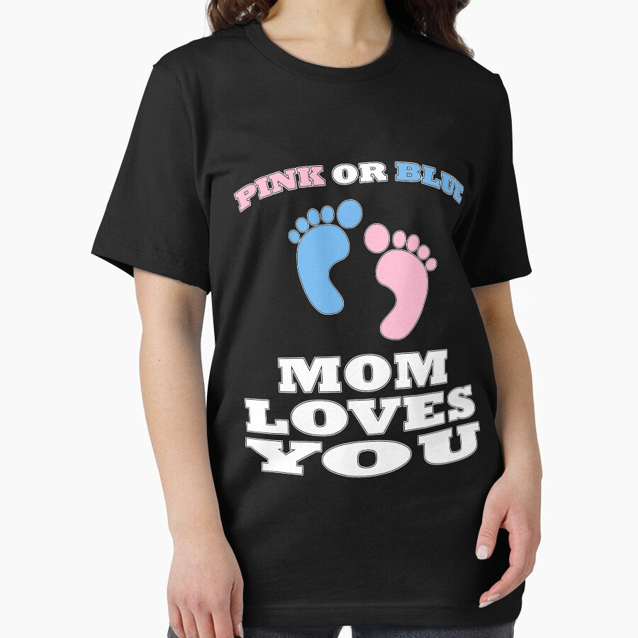 Pink Or Blue Mom Loves You Gender Reveal Baby Shower T Shirt Heart Gender Reveal Party Mens Womens T Shirt You Baby Shower Gender Reveal Party Mens Womens T Shirt Funny Cute Gift by arcadetoystore
