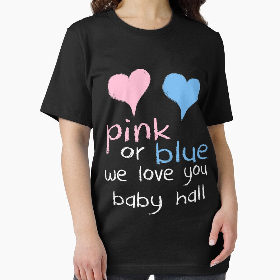 Pink Or Blue We Love You Baby Hall Shower Gender Reveal Heart Gender Reveal Party Mens Womens T Shirt You Baby Shower Gender Reveal Party Mens Womens T Shirt Funny Cute Gift by arcadetoystore