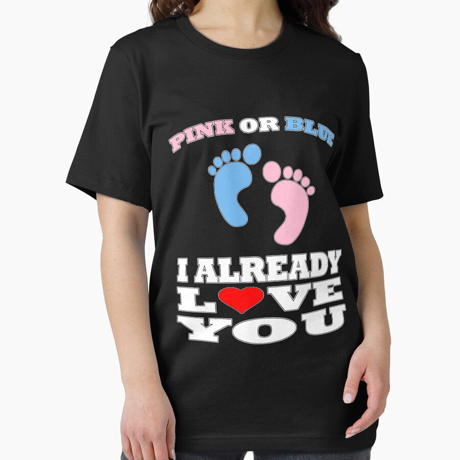 Pink Or Blue I Already Love You Gender Reveal Baby Shower Heart Heart Gender Reveal Party Mens Womens T Shirt You Baby Shower Gender Reveal Party Mens Womens T Shirt Funny Cute Gift by arcadetoystore