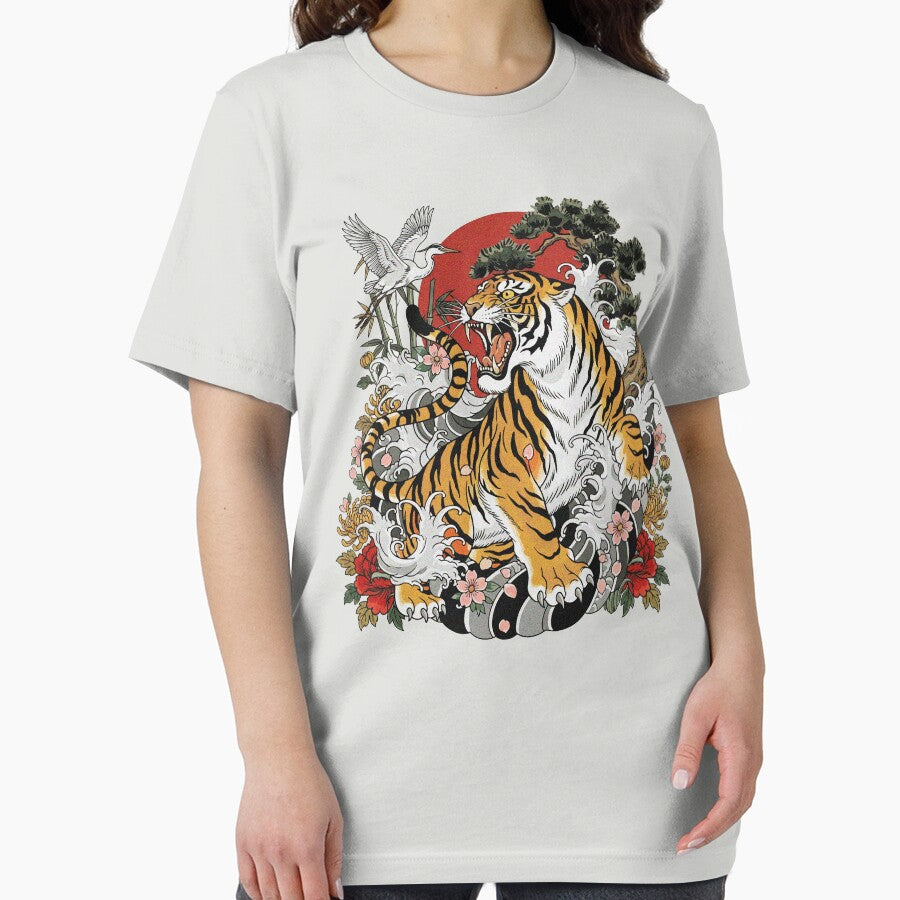 Japanese Tiger Shirt Vintage Tiger Graphic Tee Floral Tiger Art Shirt Boho Cottagecore Tiger Tee Aesthetic Gift by LessIsLoud