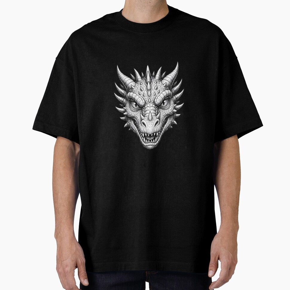 Savage Dragon Face Illustration – Fierce Fantasy Beast Line Art by DragonSerpent Ink