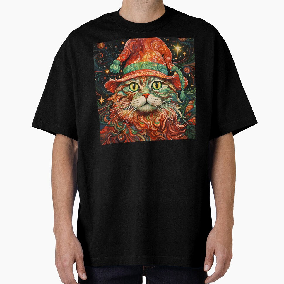 Trippy holiday cat print by dcrc