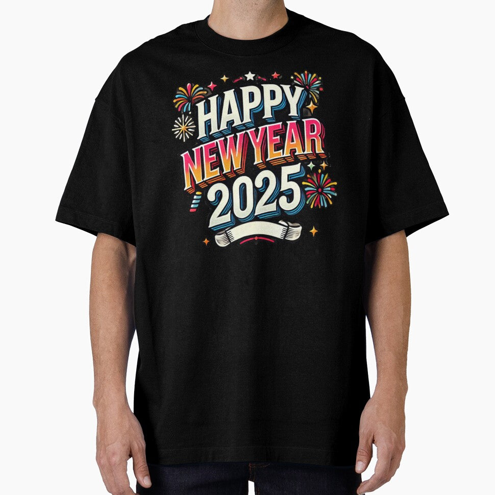 Happy New Year 2025 T-Shirt – Festive Fireworks Design by BlankCanvasHaHa