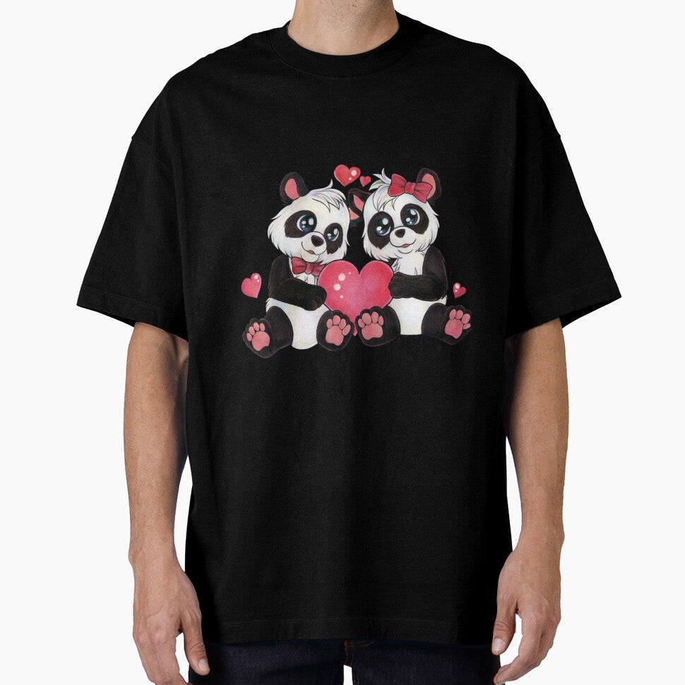 Cute panda couple with heart valentines day gift by ZadzeneaArt
