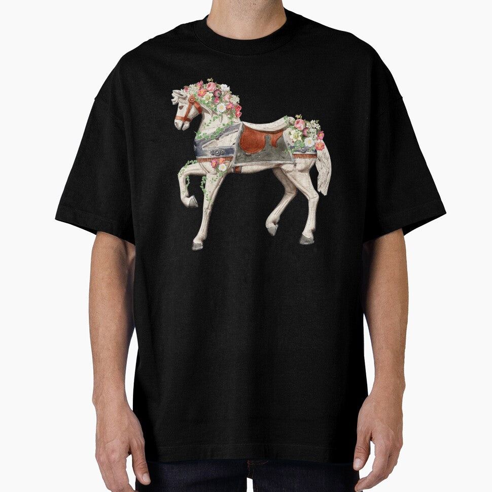 Cute White Carousel Fairground Horse With Vintage Flowers And Butterflies by TrulyEpoque