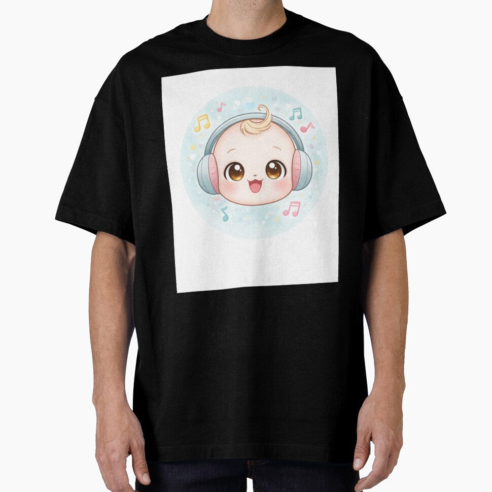 Cute Kawaii Baby Listening Music Pastel Illustration by DesignsWithRM