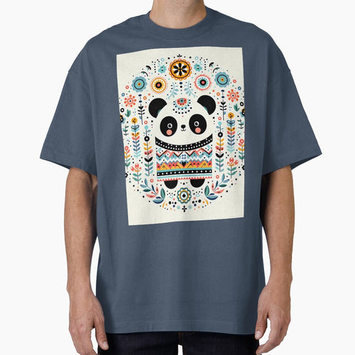 Adorable Panda Bear Surrounded by Folk Art Botanicals - Scandinavian Folk Art by heidiannemorris © by FOLK ART FUSION by heidiannemorris