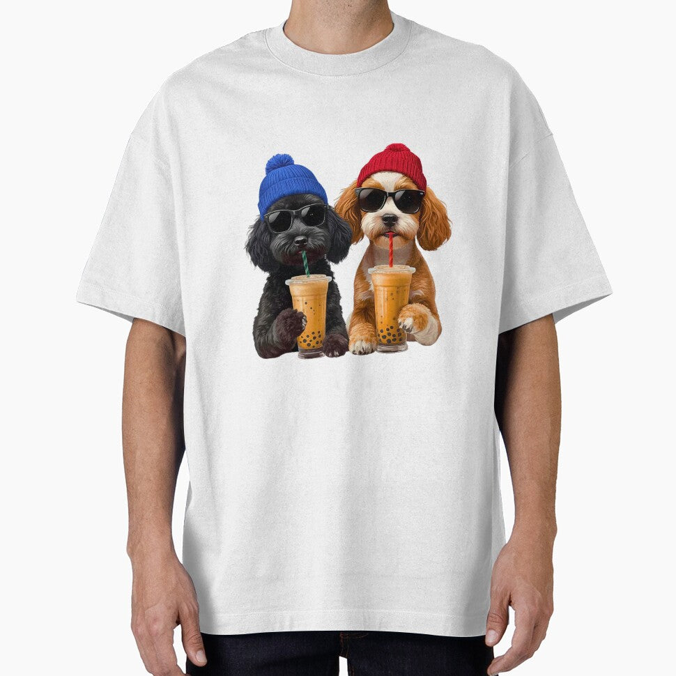 Hipster Toy Poodles Drinking Boba Tea | Cute Black & Parti Poodle Dog Lover Design by Fredster1966