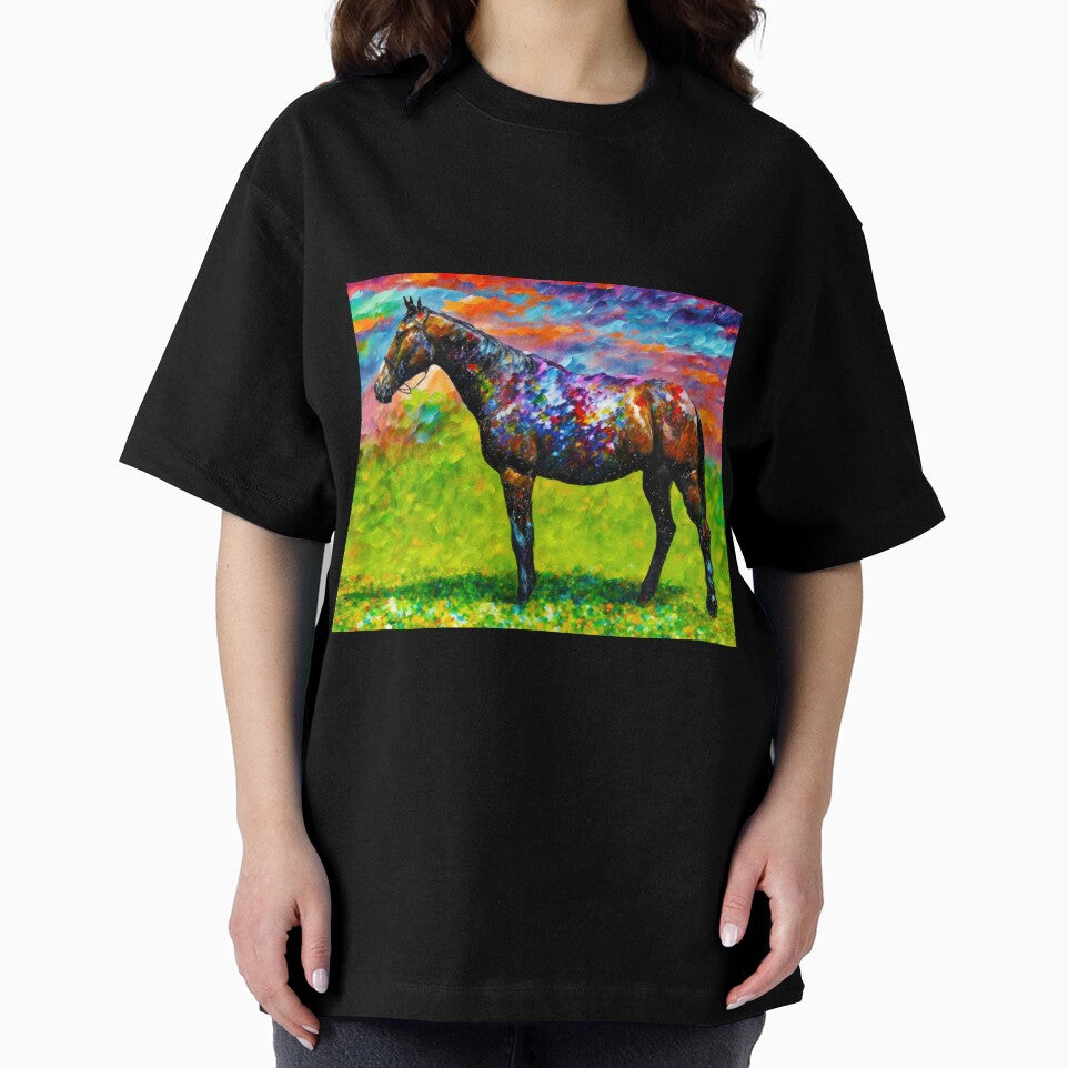 Thoroughbred horse on a pasture – colorful abstract painting by NickoPrints