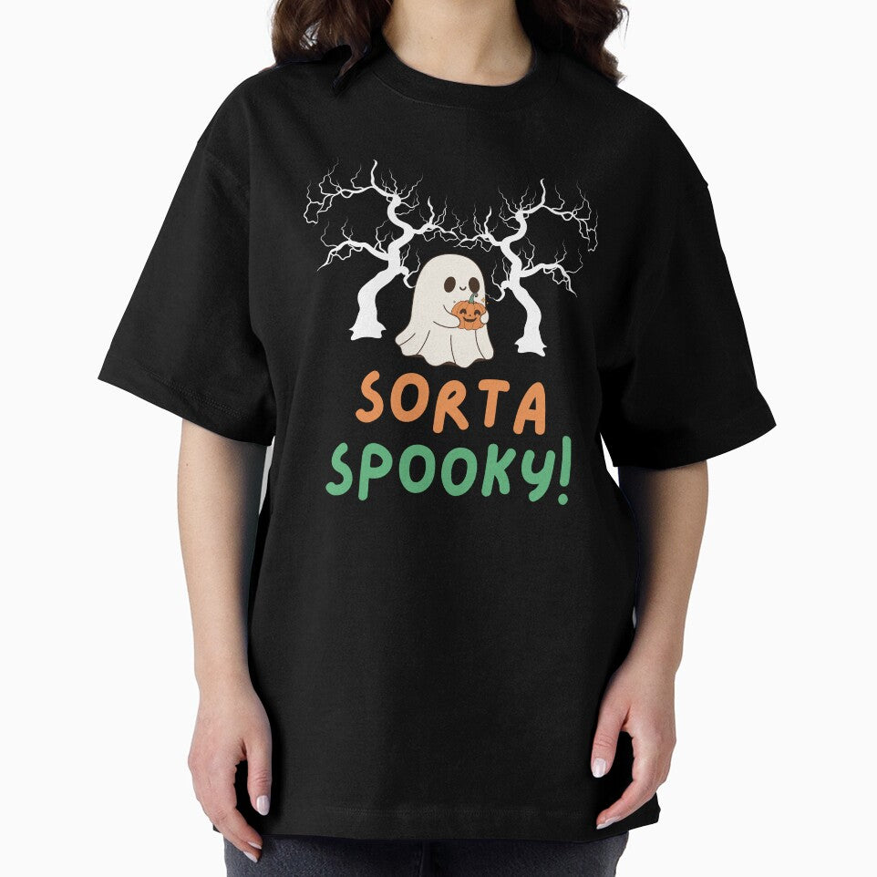 Sorta Spooky Cute Ghost with Pumpkin | Halloween Kawaii Design by Basma Store