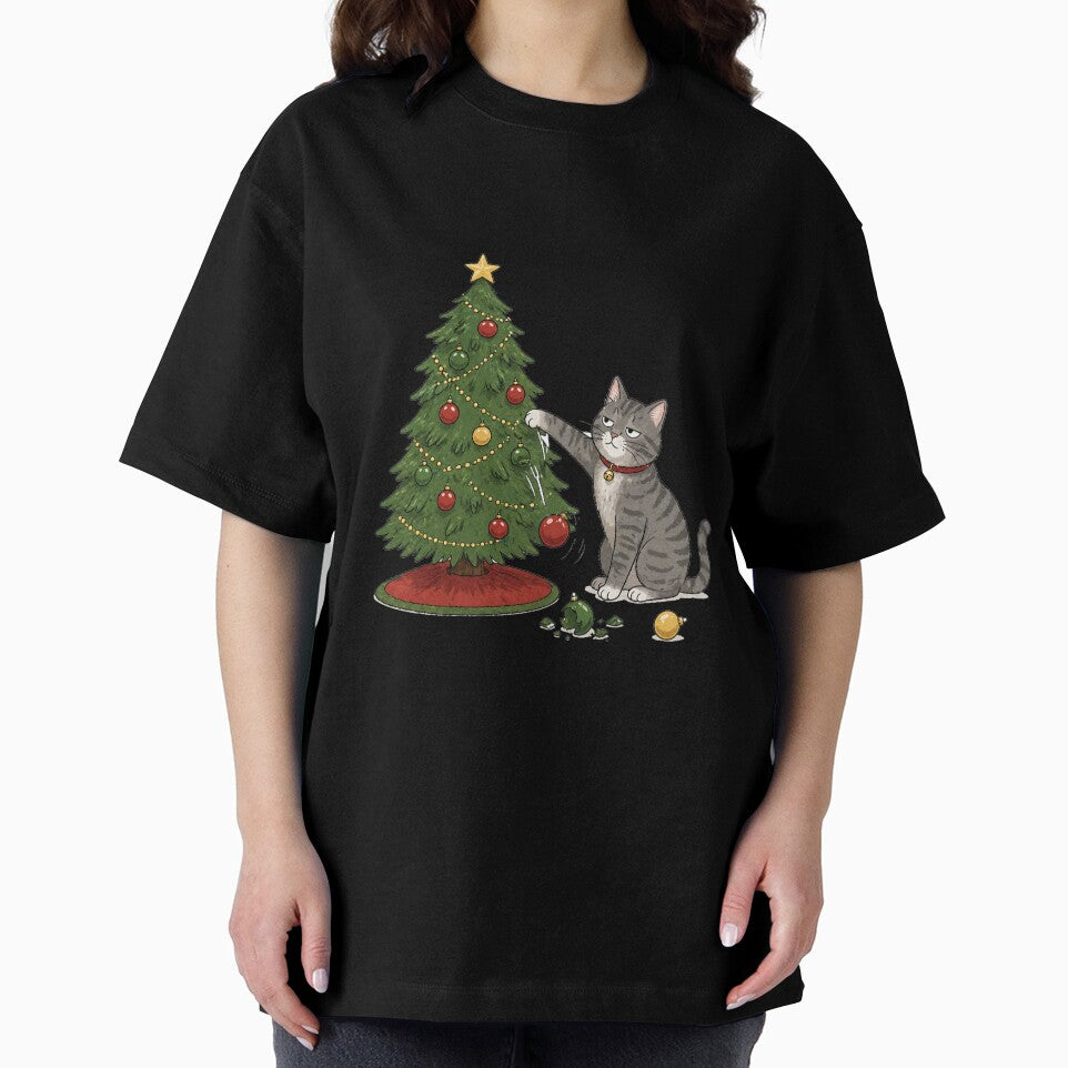 Funny Cat Christmas Shirt | Cat Knocking Ornaments Off Tree Tee by SleepyLlamaClothes