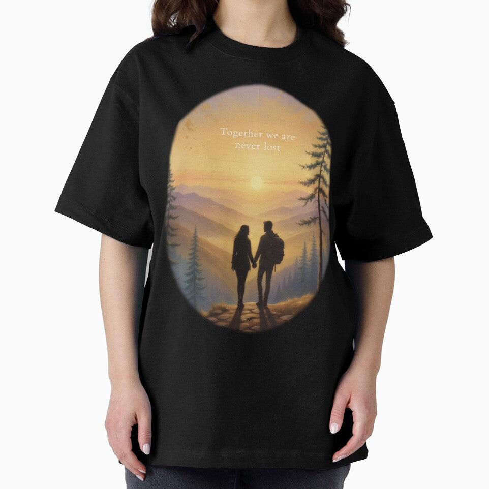 Together we are never lost couple hiking sunset mountain art print by icemanphotos