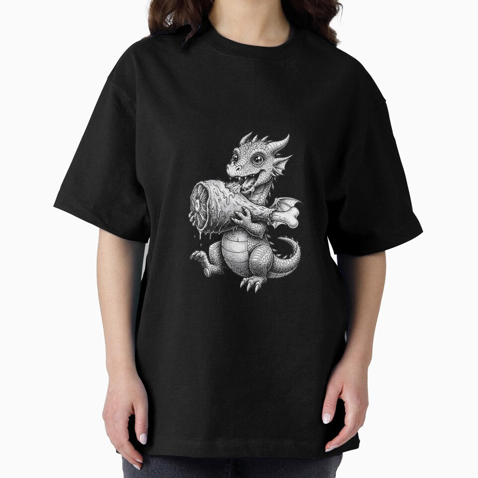 Hungry Baby Dragon Eating Giant Meat | Cute Fantasy Dragon Creature by DragonSerpent Ink