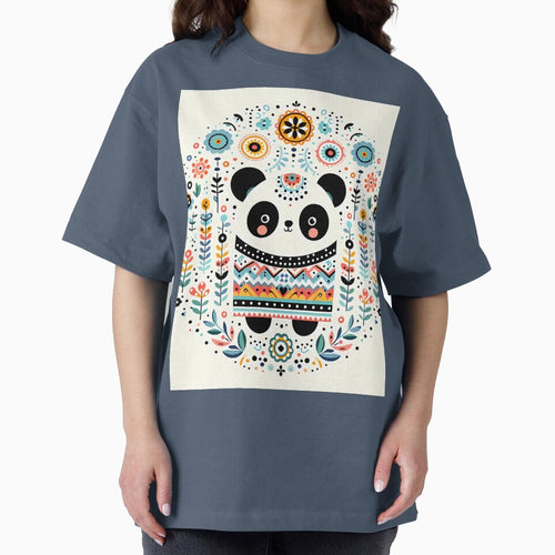 Adorable Panda Bear Surrounded by Folk Art Botanicals - Scandinavian Folk Art by heidiannemorris © by FOLK ART FUSION by heidiannemorris