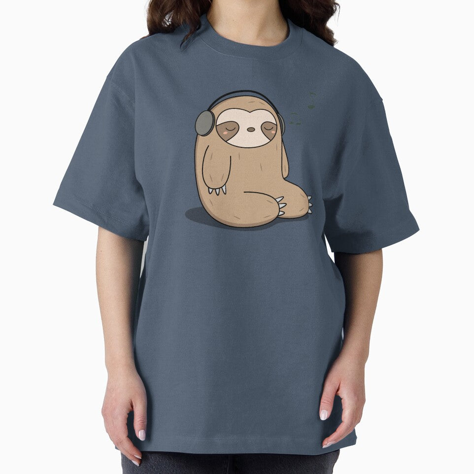 Kawaii Cute Sloth Listening To Music by wordsberry