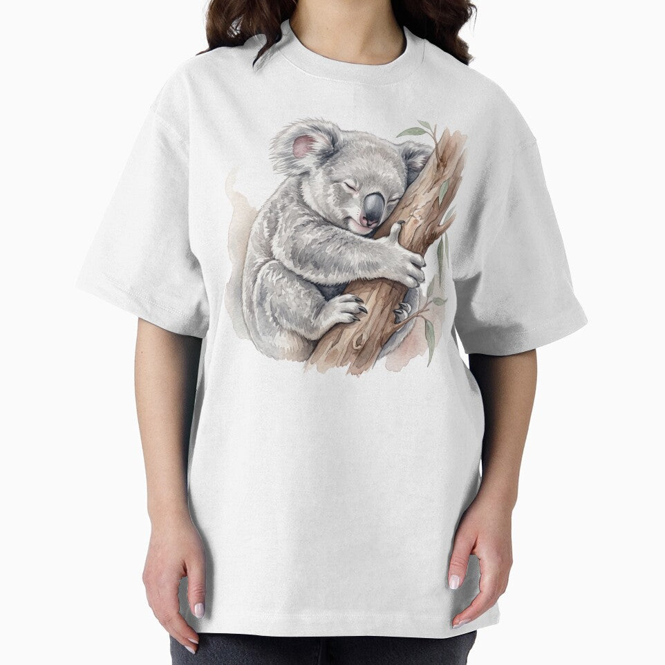 Deeply Sleeping Watercolor Koala Hugging Eucalyptus Branch by 0Zetgest