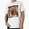 Romantic holiday scene: bearded couple holding each other near the hearth and a lit pine tree. by Elando1212