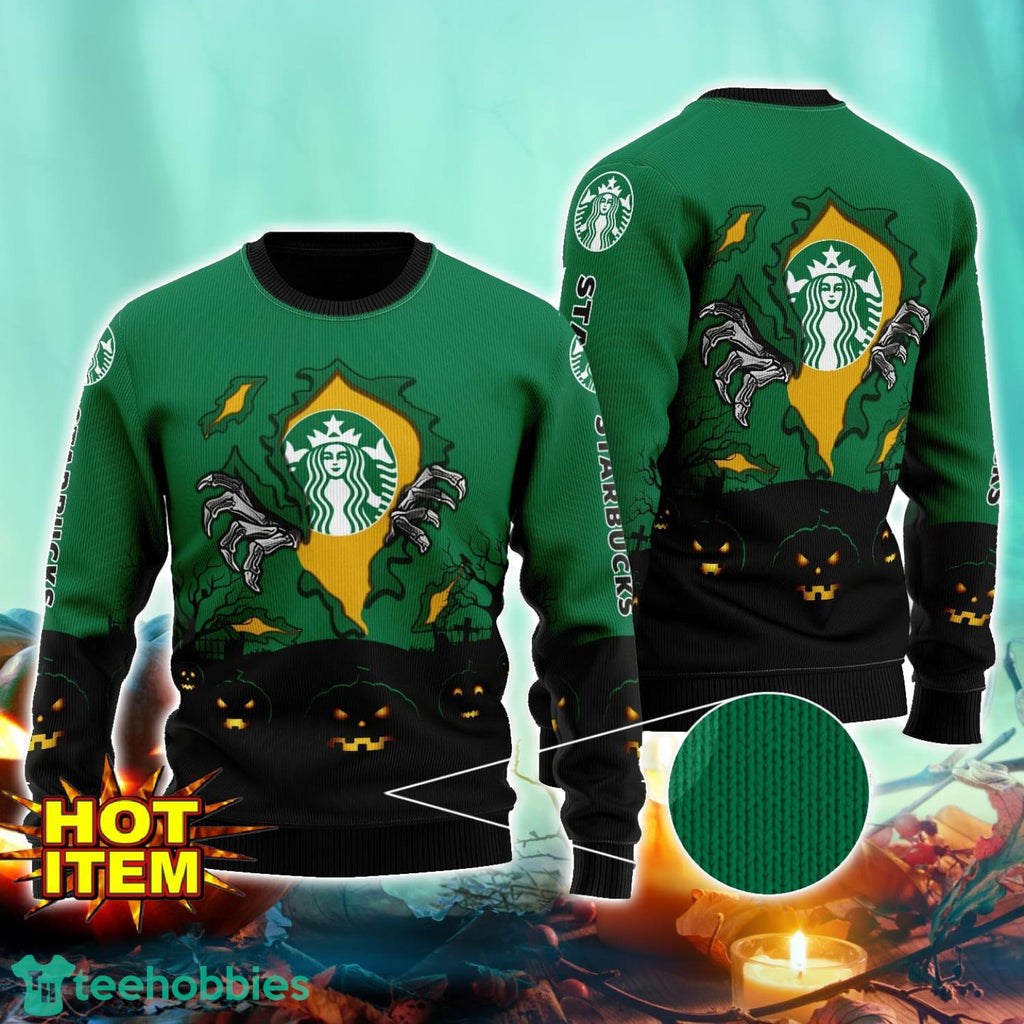 Starbucks Coffee Scary Night Halloween Hand Pull Out Halloween 3D Sweater For Men and Women
