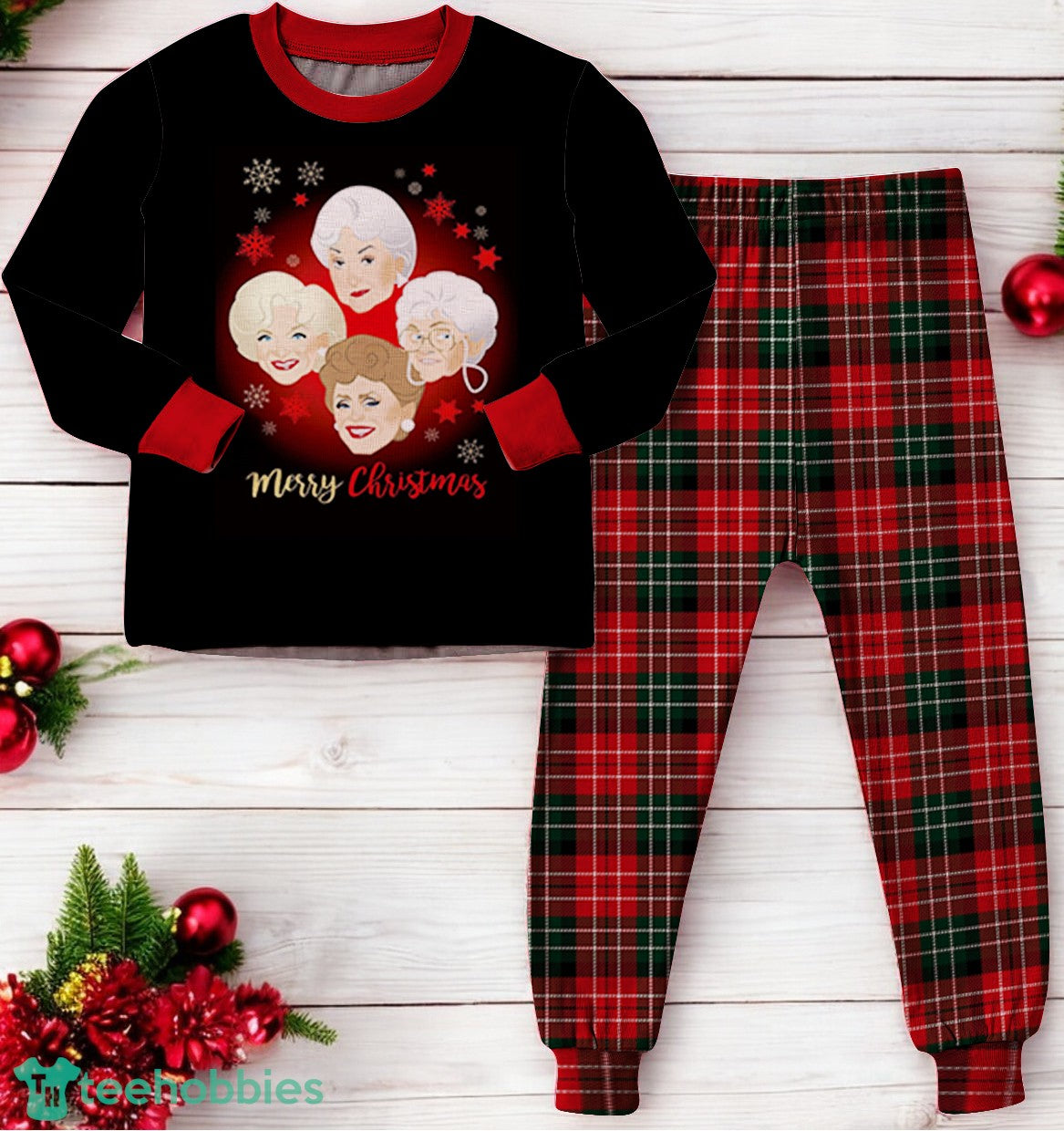 The Golden Girls Christmas Style Plaid Seamless Pattern Pajamas Pants Matching Pajamas Family Set